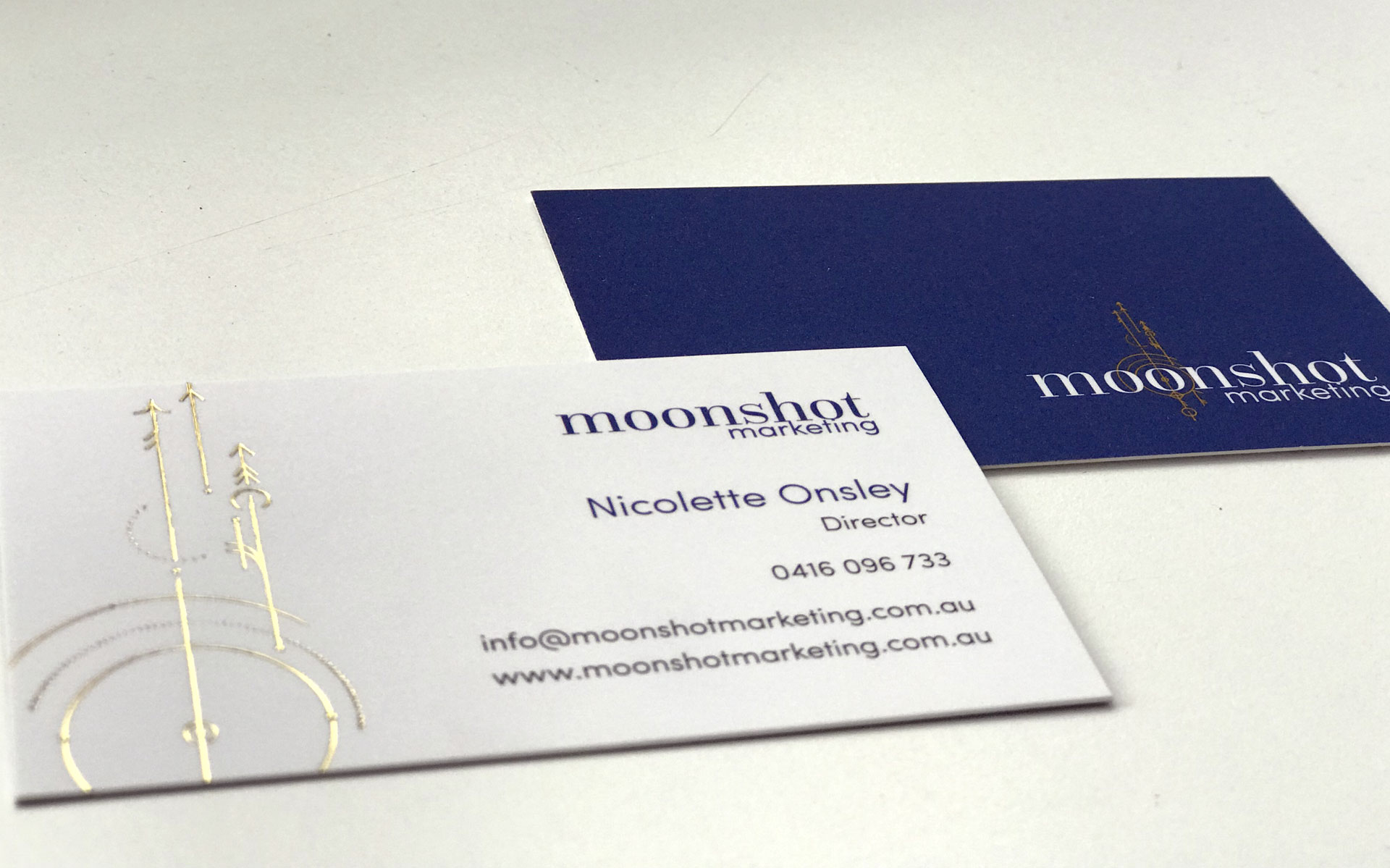 Moonshot Marketing logo, branding & online designed by Amy at Yellow Sunday